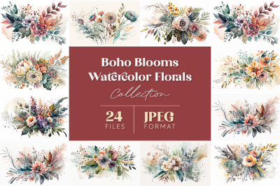 Boho Blooms Watercolor Florals Collection