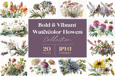 Bold and Vibrant Watercolor Flowers Collection