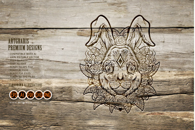 Sugar bunny head mexico dia de los muertos logo illustrations