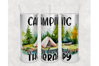 Camping Is My Favorite Therapy Tumbler Wrap, 20 Oz Skinny Tumbler PNG