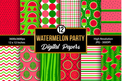 Watermelon Party Digital Papers, Fruits Seamless Patterns