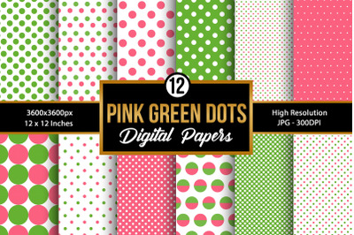 Pink &amp; Green Polka Dots Pattern Digital Papers