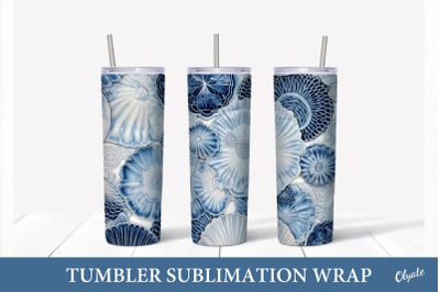 Tumbler Sublimation With Shell PNG. Chinoiserie Porcelain Tumbler