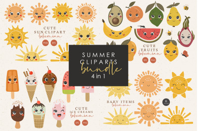 Summer baby cliparts, Tropical elements, Baby illustration bundle