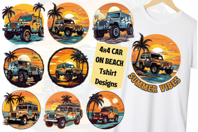 4x4 Car On Beach Summer Tshirt Designs