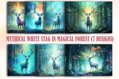 Mythical White Stag In Magical Forest Backgrounds