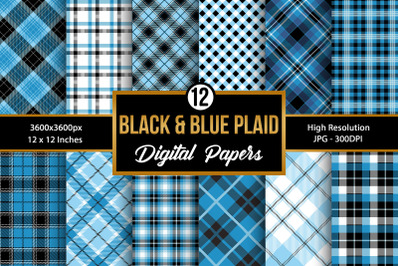 Black and Blue Plaid Backgrounds Digital Papers