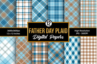 Blue and Brown Plaid Backgrounds Digital Papers, Father&#039;s Day Plaid
