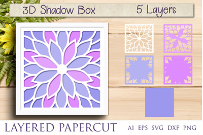 Flower shadow box svg, 3d papercut layered