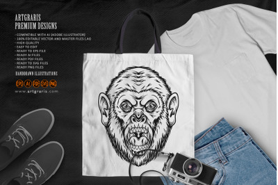 Spooky roar gorilla head face king jungle logo illustrations