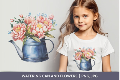 Watering can and flowers sublimation printable design