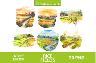 Rice Fields Meadows Clipart | Watercolor Landscapes PNG