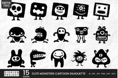 Cute Monster Cartoon Silhouette | 15 Variations