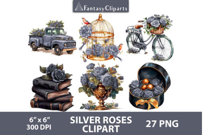 Silver Rose Arrangements Clipart | Halloween Gothic Clip Art