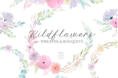 Watercolor Wildflower Wreath Clipart PNG