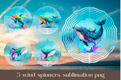 Rainbow whale wind spinner sublimation png Animal spinner bundle