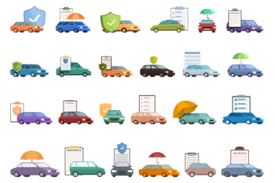 Car insurance icons set cartoon vector. Auto secure
