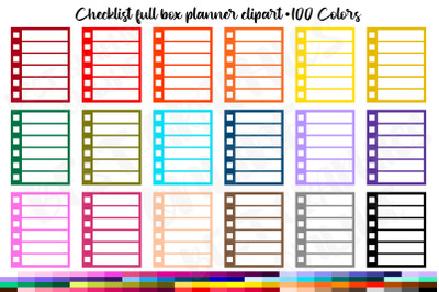 Checklist Full Box Planner Clipart Lined Printable Stickers