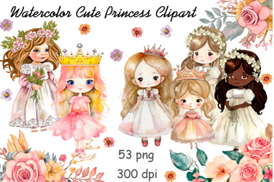 Watercolor Cute Princess Clipart bundles