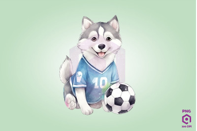 Siberian Husky Dog Playing Football