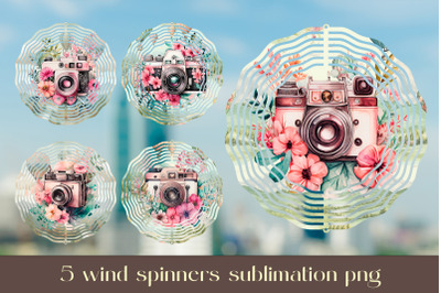 Floral camera wind spinner sublimation Travel wind spinner