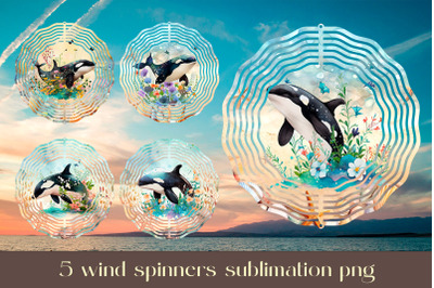 Floral whale wind spinner sublimation Ocean wind spinner