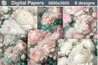 3D Roses Background | Pastel Roses Digital Paper