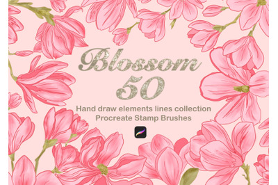 Magnolia 50 Blossom Hand Draw Procreate Stamp Brush
