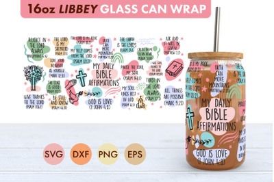 My Daily Bible Verse Affirmations SVG 16 oz Libbey Glass Can Wrap