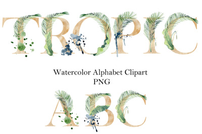 Watercolor tropical alphabet.