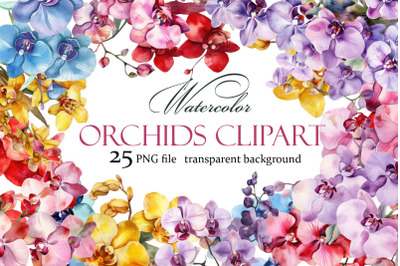 Orchids. Watercolor clipart collection Bundle