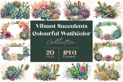 Vibrant Succulents Colourful Watercolor Collection