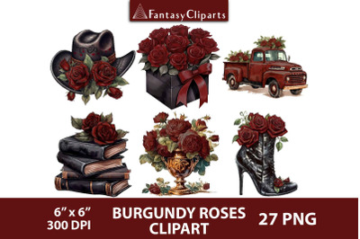 Burgundy Rose Arrangements Clipart | Halloween Gothic PNG
