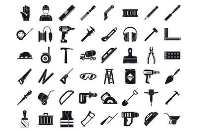 Masonry worker tools icon set, simple style