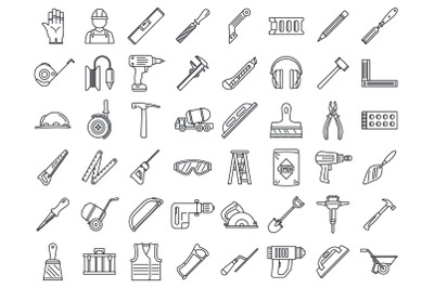 Masonry worker construction icon set, outline style