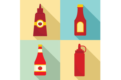 Ketchup icon set, flat style