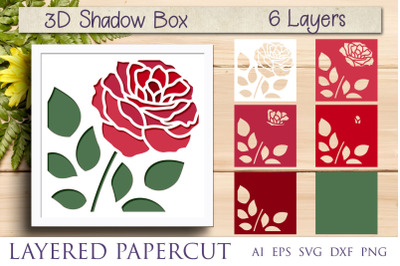 3d layered flower, Rose shadow box svg papercut
