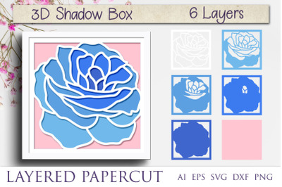 Shadow box with rose, 3d flower layered papercut