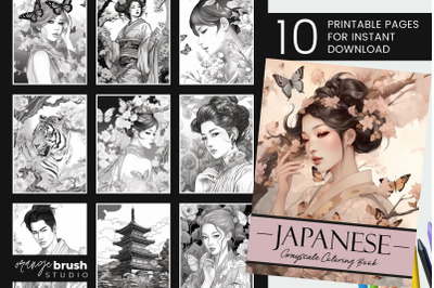 Japanese Women Printable Coloring Book&2C; Adult Coloring Pages