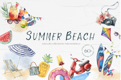 Summer beach illustration watercolor