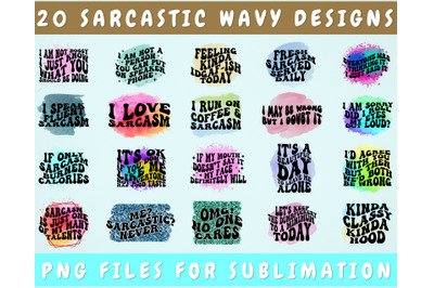 Sarcastic Wavy Text Sublimation Designs Bundle, 20 Designs, Funny