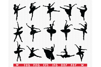 SVG Ballerinas, Black Silhouettes digital clipart