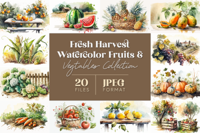 Fresh Harvest: Watercolor Fruits and Vegetables Collection