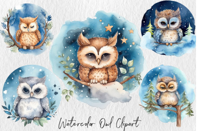 Watercolor owl clipart