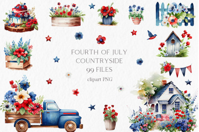 Fourth of July Watercolor Clipart PNG - 4th of July memorial day