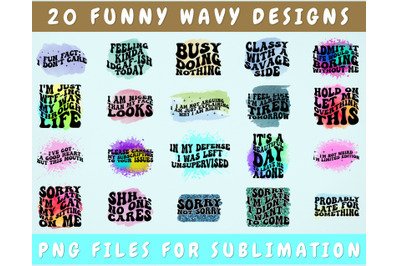 Funny Wavy Text Sublimation Designs Bundle, 20 Designs, Funny Groovy