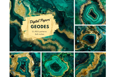 Green Geodes Digital Paper Pack