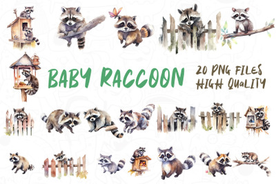 Funny Raccoon, Watercolor Bundle 01