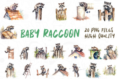 Funny Raccoon, Watercolor Bundle 02
