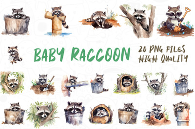 Funny Raccoon, Watercolor Bundle 03